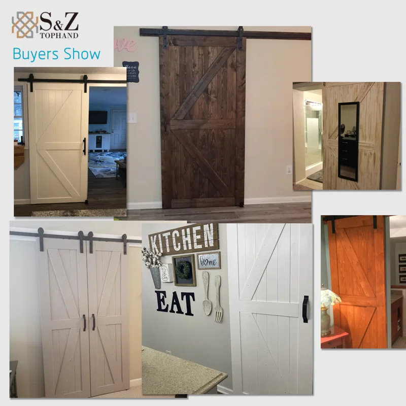 S&Z TOPHAND S&Z TOPHAND Unfinished British Brace Knotty Barn Door with Sliding Door Hardware Kit/Solid Wood/Sliding Door/Double Surfaces/A Simple Assembly is Required