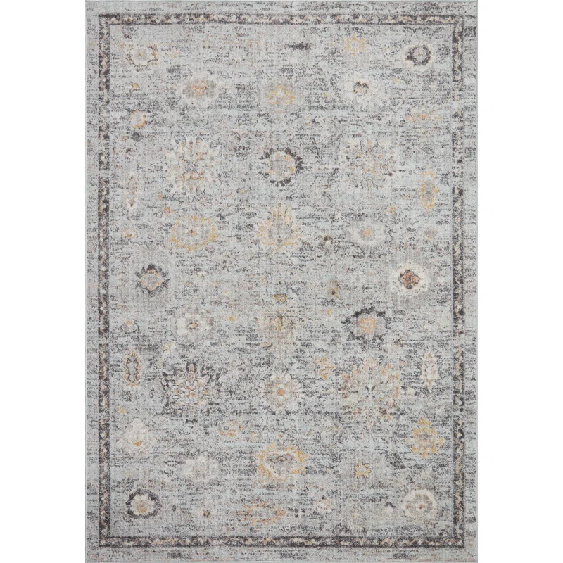Loloi II Floral Machine Made Power Loomed Polypropylene Area Rug in Gray
