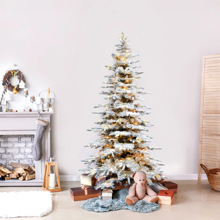 Fraser Hill Farm Fraser Hill Farm Flocked Mountain Pine Christmas Tree with LED Lights