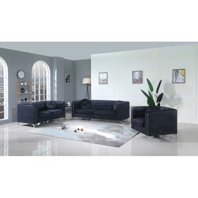 The Classy Home Colmar Velvet 3 Piece Living Room Set (Set of 3)