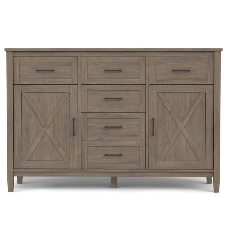 Simpli Home Ela 54"W Solid Wood Sideboard Buffet with 6 Drawers and 2 Storage Cabinets