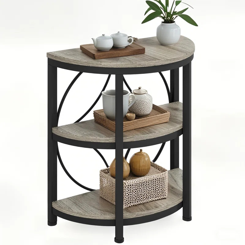 17 Stories 3-Tier Half Round End Table, Narrow Side Table with Metal Frame, Small Half Moon Accent Table for Living Room, Bedroom