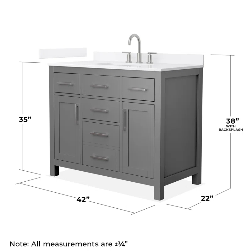 Wyndham Collection Beckett 42" Freestanding Single Bathroom Vanity with Quartz Top