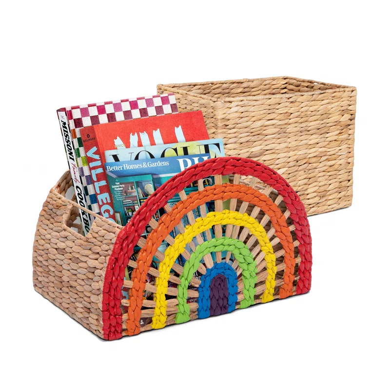 Adore Decor Dorothy Rainbow Wicker Basket (2 Pieces), Large and Medium Size Storage, Handwoven Water Hyacinth