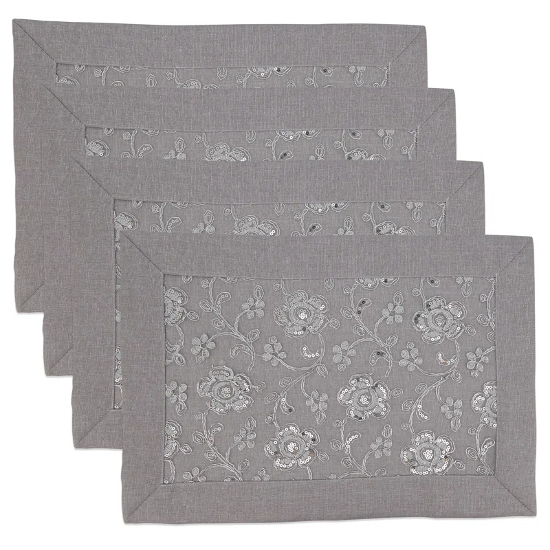 Saro Éloise Collection Polyester Embroidered Rectangle Placemat (Set of 4)