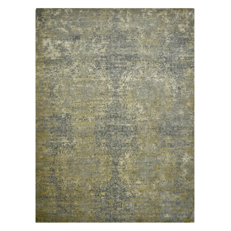 AMER Rugs Mystique Lucci Hand-Knotted Wool/Silk Area Rug in Gold/Gray