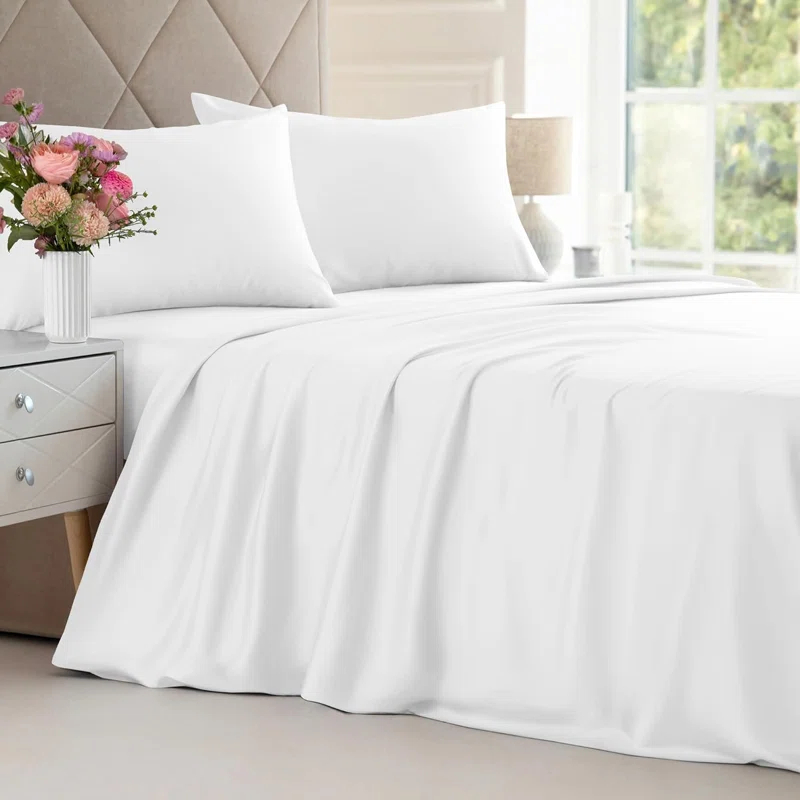 CGK Linens Premium Rayon From Bamboo 4 Piece Deep Pocket Ultra Soft & Cooling Sheet Set