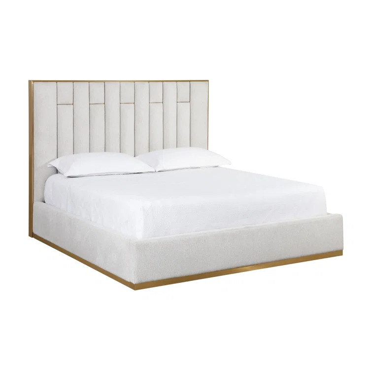King Light Barley Upholstered Platform Bed with Metal Frame and Headboard