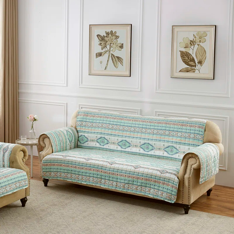 Barefoot Bungalow Phoenix Southwest Geo Quilted Reversible Sofa Slipcover