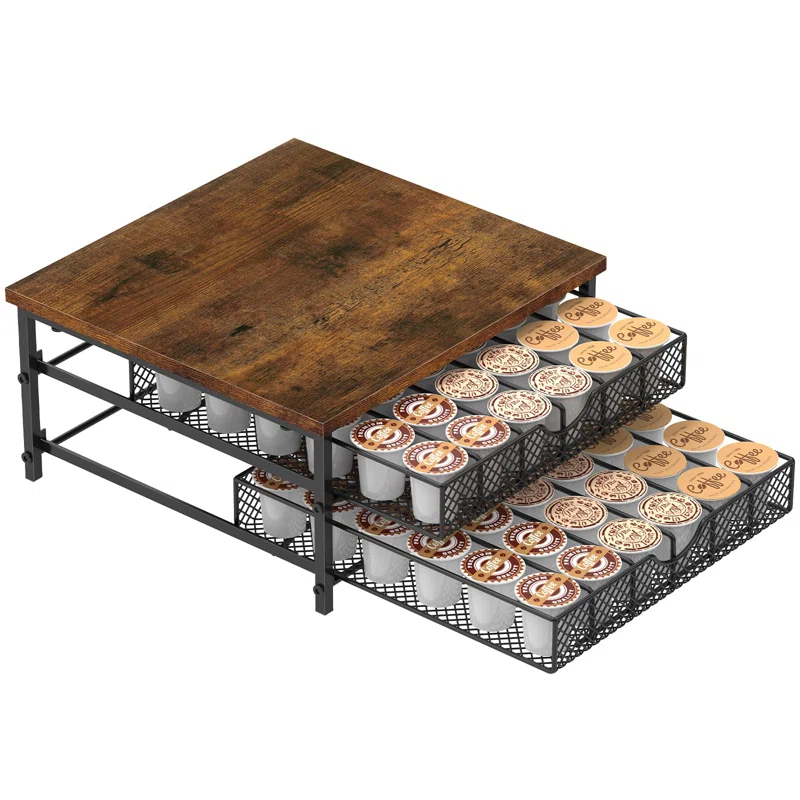 FAST APPLIANCES LLC Coffee Pod Holder For K Cup Holder Drawer Holder, Coffee Pod Drawer For Counter, 2 Tier K-Cup Storage With Sliding Baskets, 72 Capacity Pods Organizer Cups Capsule For Coffee Station, Black