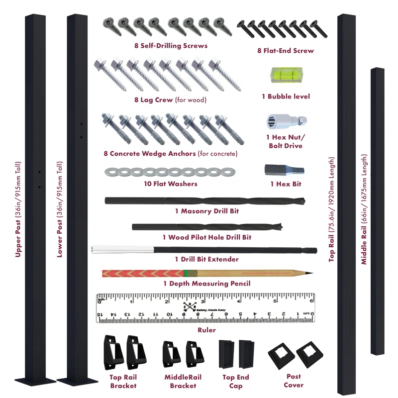 CR Home Hand Rails for Outdoor Steps for Porch, Deck, & Balcony Railing