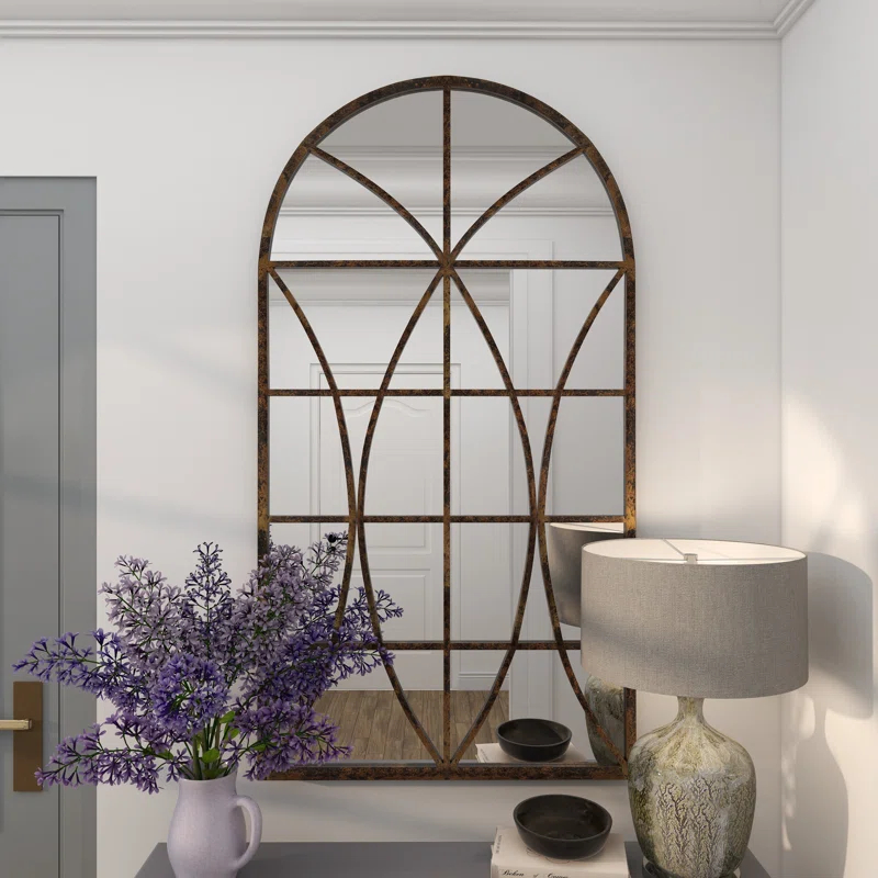 One Allium Way® Metal Window Pane Inspired Room Wall Mirror with Arched Top & Reviews | Wayfair