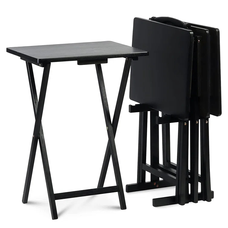 PJ Wood Folding TV Tray Tables with Compact Storage Rack, 5 Piece Set & Reviews | Wayfair