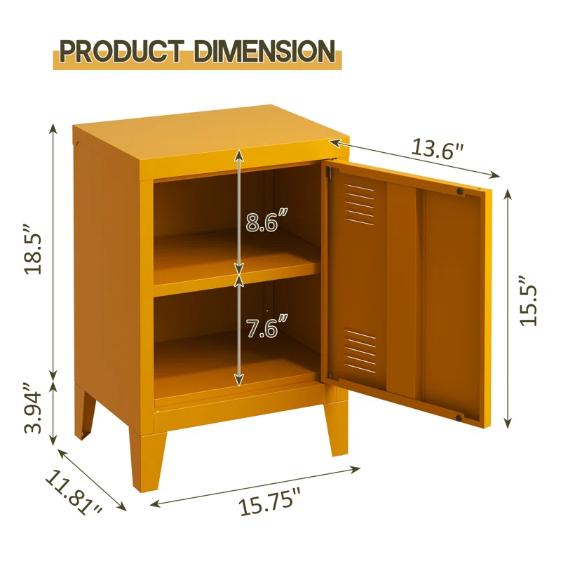 Modern Nightstand - Durable Metal Bedside Storage Cabinet