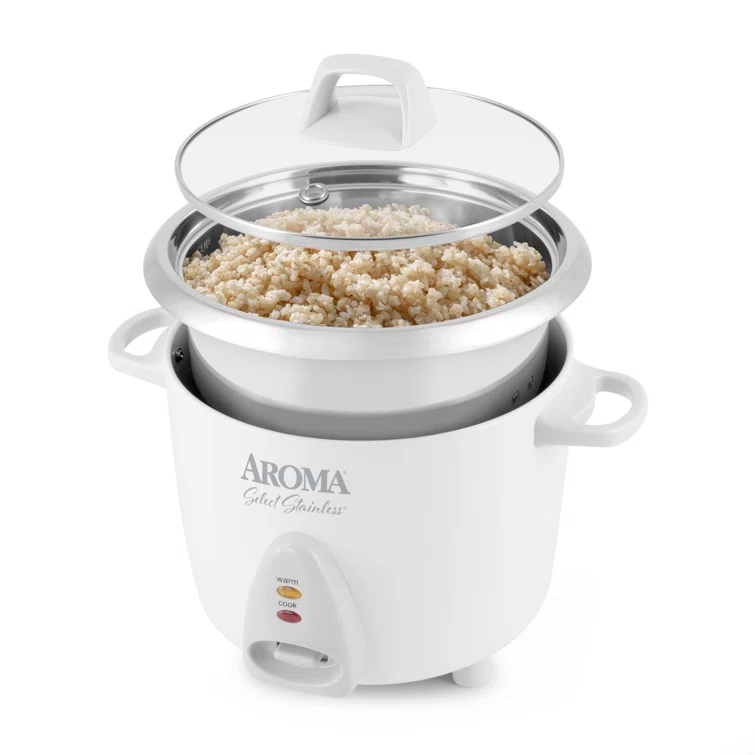 Aroma AROMA® Select Stainless® Pot Style Rice Cooker, 3-Cup (Uncooked) / 6-Cup (Cooked), Stainless Steel Inner Pot