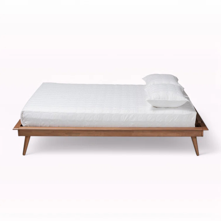 George Oliver Brayden Platform Bed with Walnut Brown Finish in Mid-Century Modern Style