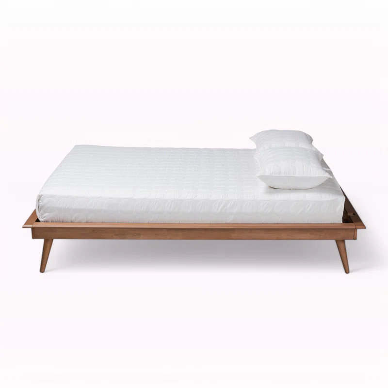George Oliver Brayden Platform Bed with Walnut Brown Finish in Mid-Century Modern Style