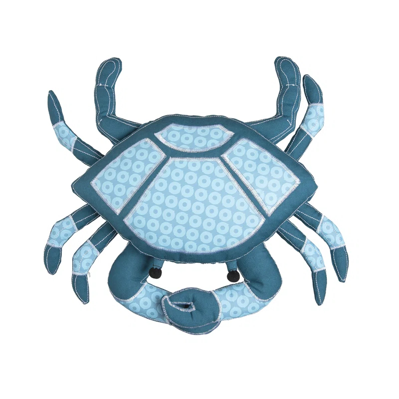 C&F Home 15" X 3.5" Crab Shaped Applique and Embelishe Throw Pillow