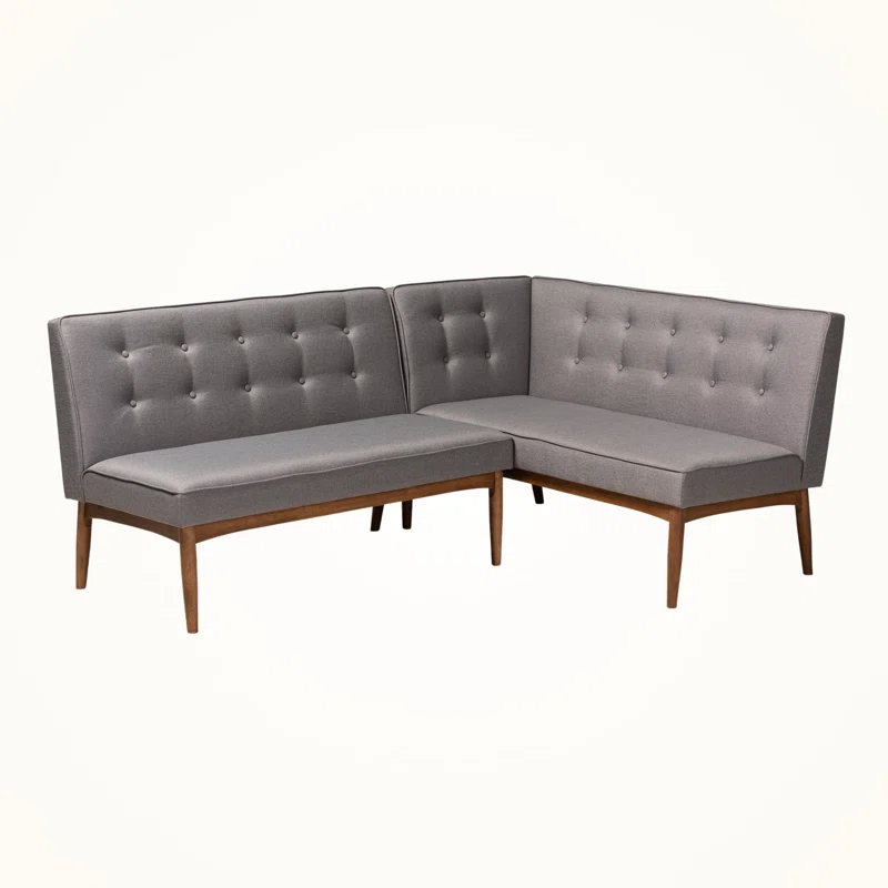 George Oliver Tomball Gray Fabric Upholstered 2-Pc Wood Dining Nook Banquette Set, 31.39" H X 53.25" W X 26.16" D