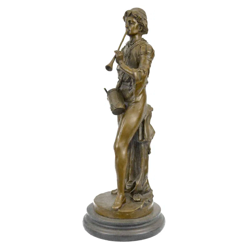 Bloomsbury Market Aziel French Civil War Drummer Bronze Sculpture Marble Base Figurine Statue Figure Art