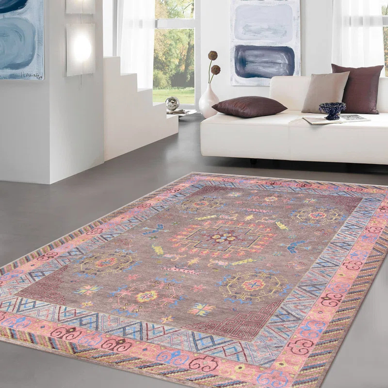 Pasargad Khotan Southwestern Hand-Knotted Rectangle 10'1" x 14' Wool Area Rug in Gray/Rose/Blue