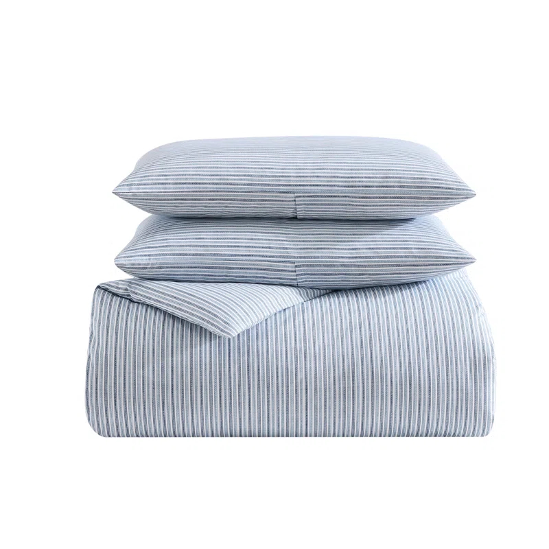 Eddie Bauer Eddie Bauer Ticking Stripe Navy Cotton Percale Duvet Cover Set