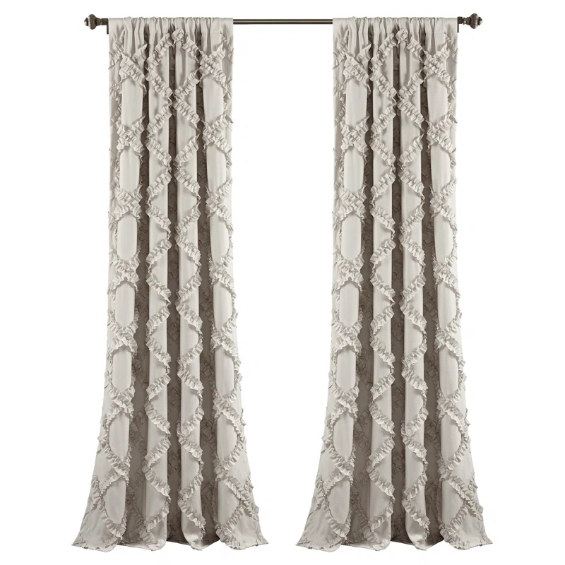 Ruffle Diamond Polyester Semi Sheer Curtain Pair (Set of 2)