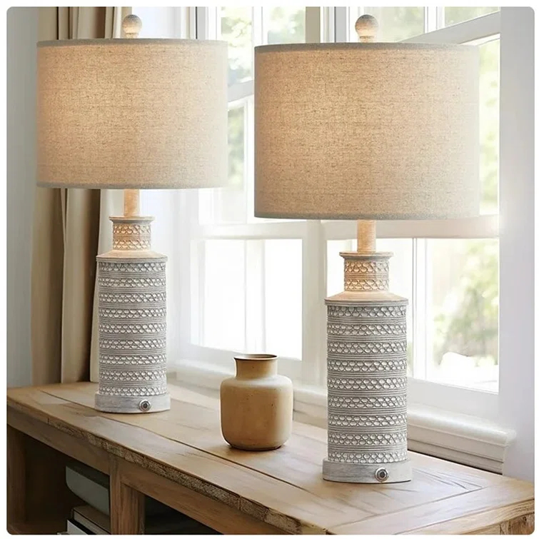 Union Rustic 24.5"country retro farmhouse resin table lamp set,classic design suitable for living room,bedroom bedside (Set of 2)