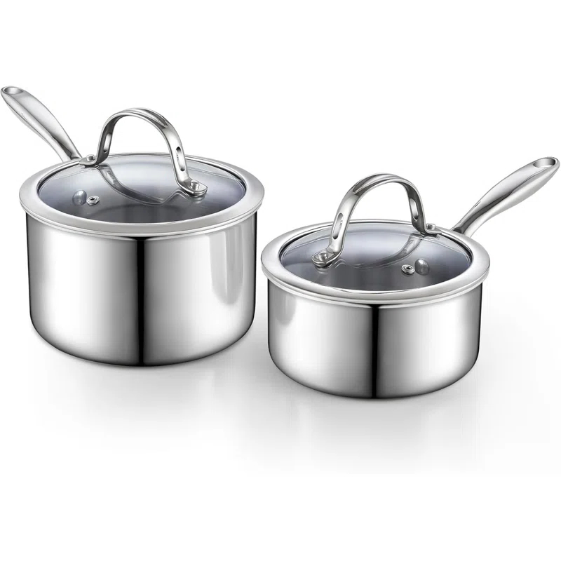 Cooks Standard Stainless Steel Saucepan Set 1.5 And 3 Quart, Multi-ply Clad Sauce Pot With Glass Lid, Silver | Wayfair