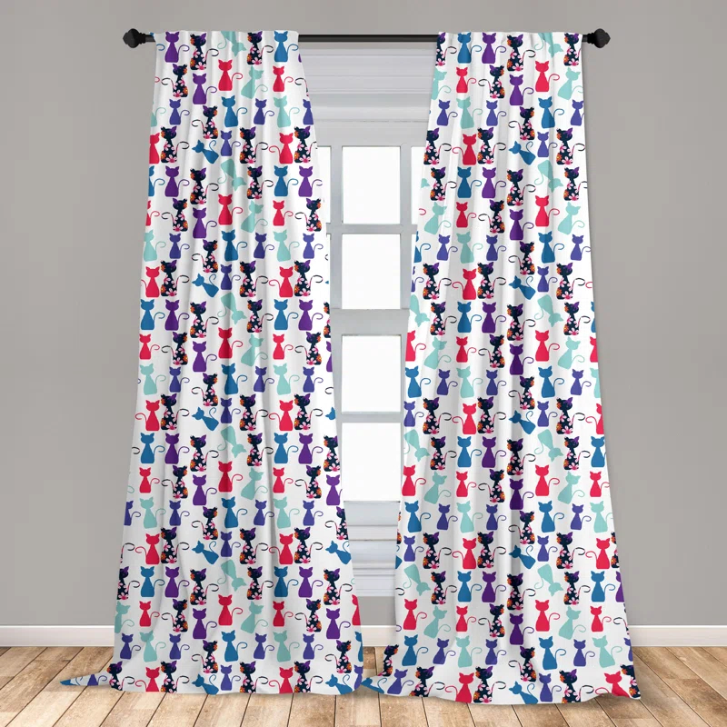 Cat Print Semi-Sheer Rod Pocket Curtain Panels (Set of 2)