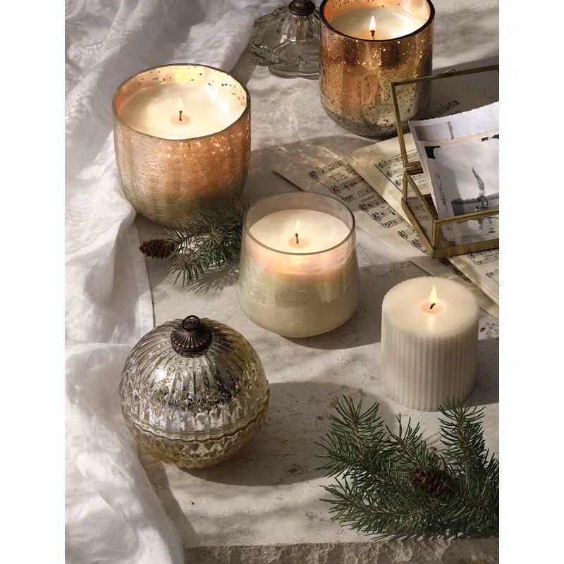 Large Boxed Crackle Glass Candle, Cardamom Pomander