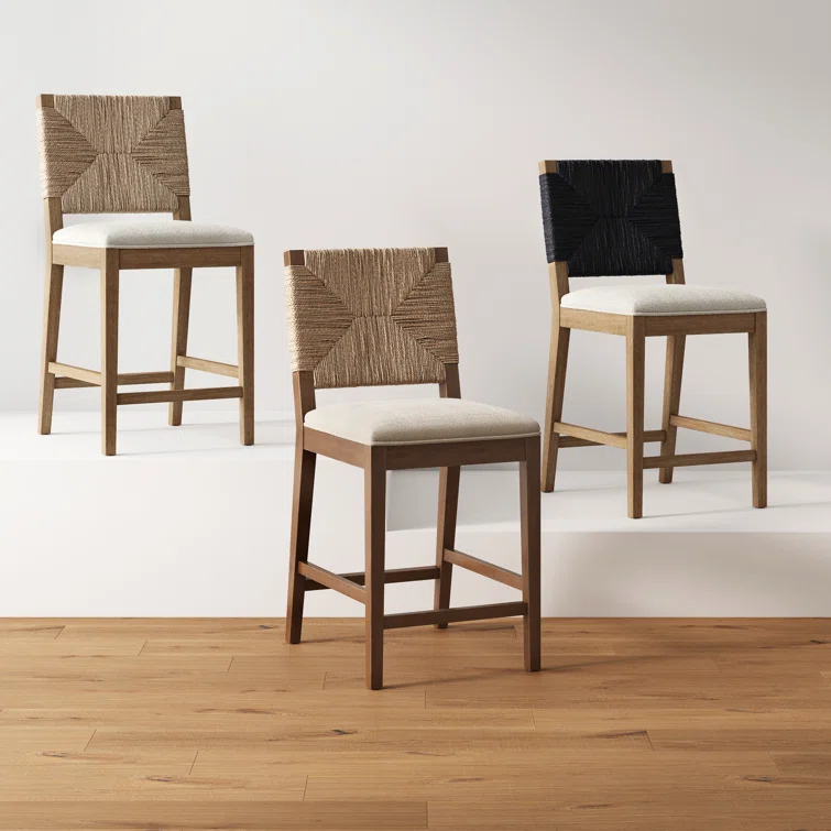 Nathan James Beacon Upholstered Counter Stool with Solid Wood Frame