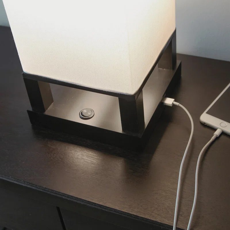 Brightech Maxwell 14 in. Mid-Century Modern LED Bedside Table Lamp with Fabric Square Shade