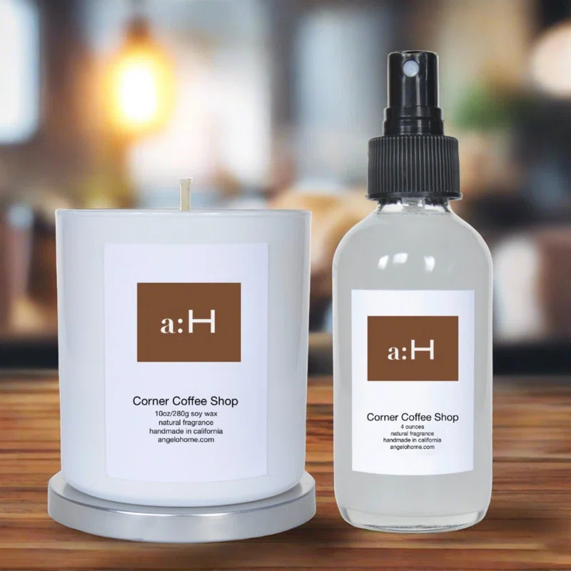 A:H Corner Coffee Shop Scented Candle And Room Spray Candle with Glass Holder