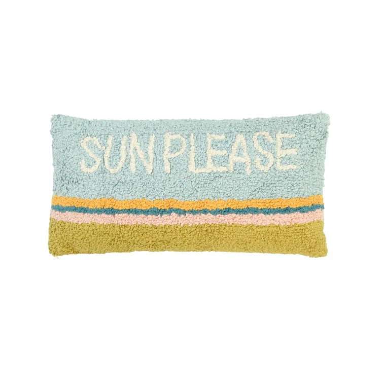 Creative Co-Op Woven Cotton Punch Hook Lumbar Pillow with "Sun Please" Design