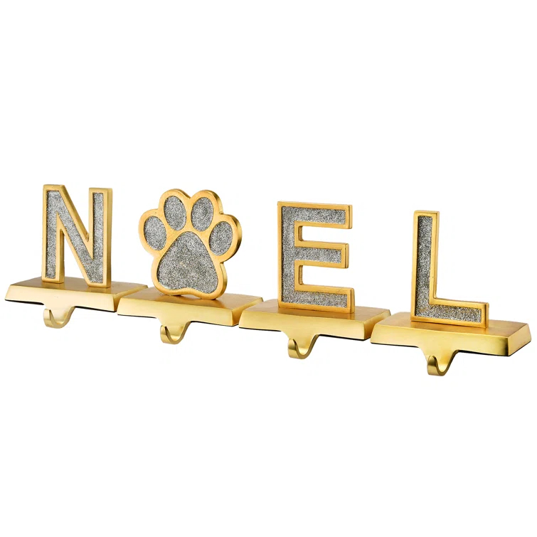 The Holiday Aisle® 5" Silver Sparkle NOEL Stocking Holders, 4-Pieces