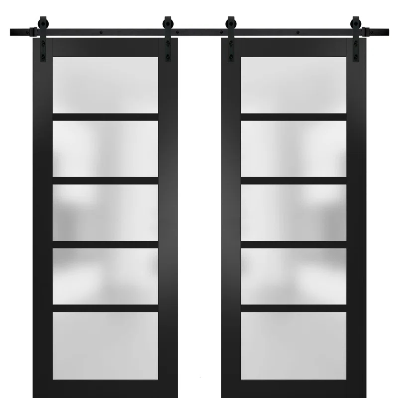 SARTODOORS Quadro Frosted Glass Barn Doors with Installation Hardware Kit