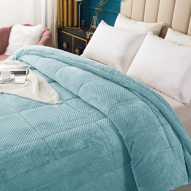 Kasentex Microfiber Reversible Comforter Super Ultra Soft Luxury Plush Sherpa, Machine Washable