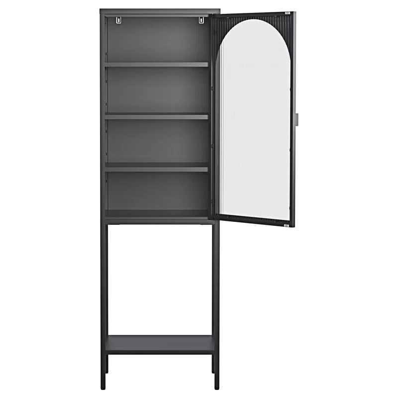 wendeway Metal Glass Door Display Storage Cabinet - 5-Tier Cube Bookshelf Storage Cabinet With 3 Adjustable Shelves For Kitchen | Wayfair