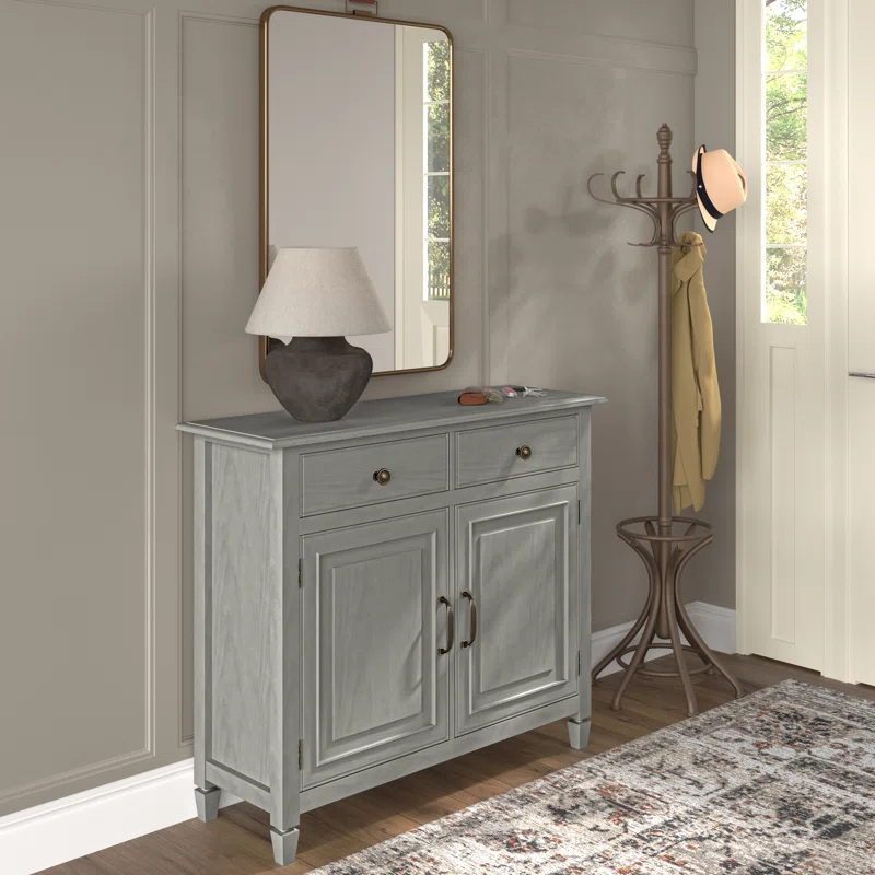 Simpli Home Connaught 40"W Solid Wood 2-Shelf Entryway Storage Cabinet with 2 Storage Drawers