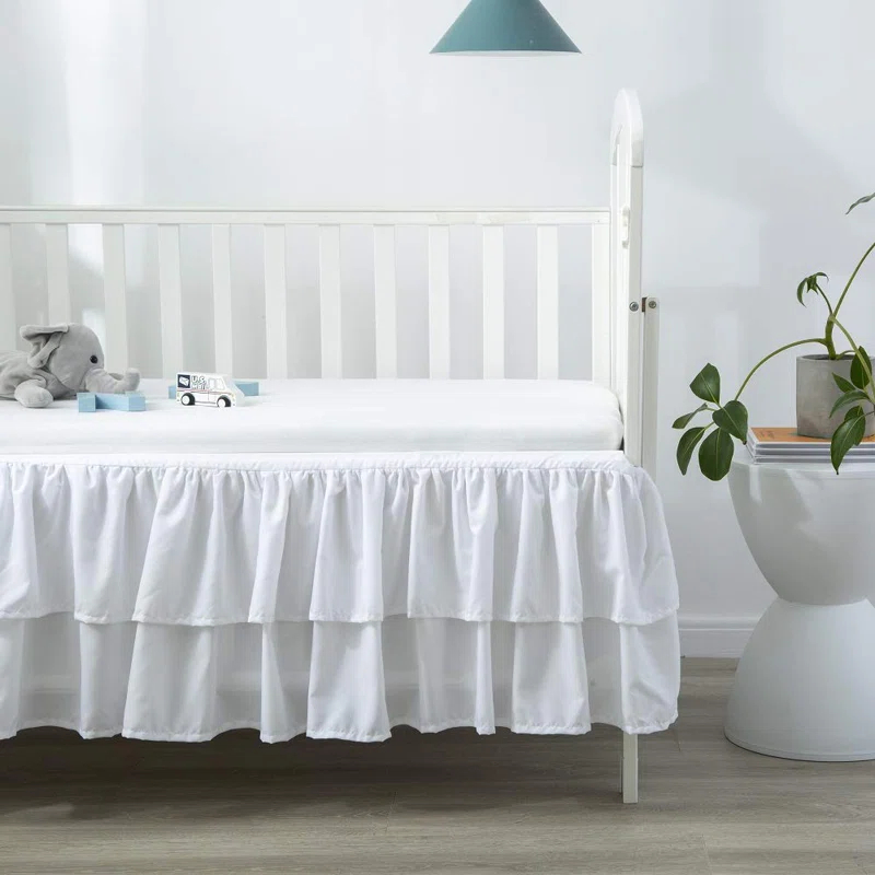 shuoli White Ruffled Crib Bed Skirt Double Layer Nursery Toddler Dust Ruffle Bedding Skirt 14" Deep Drop