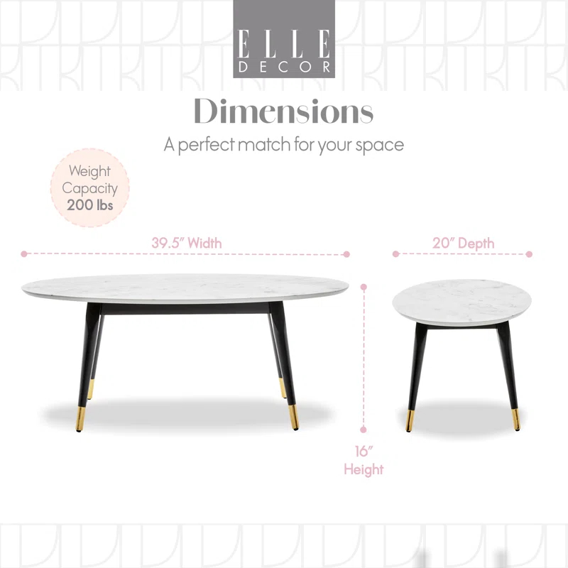Elle Decor Clemintine Elle Decor Mid-Century Modern Oval Coffee Table with Brass Accents