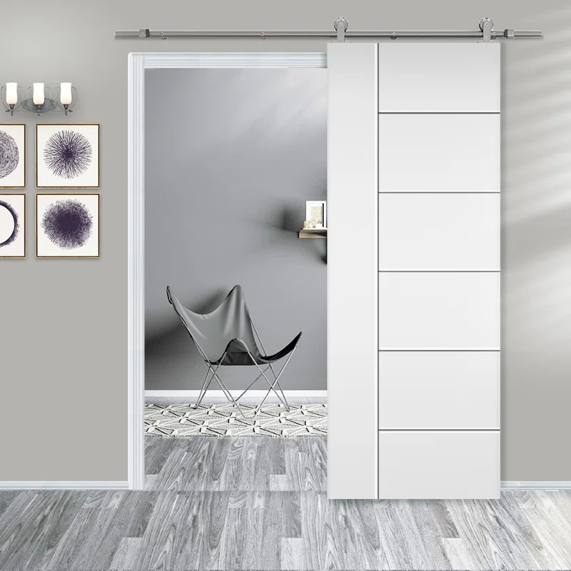 Calhome Hollow Paneled Painted with Installation Hardware Kit Barn Door