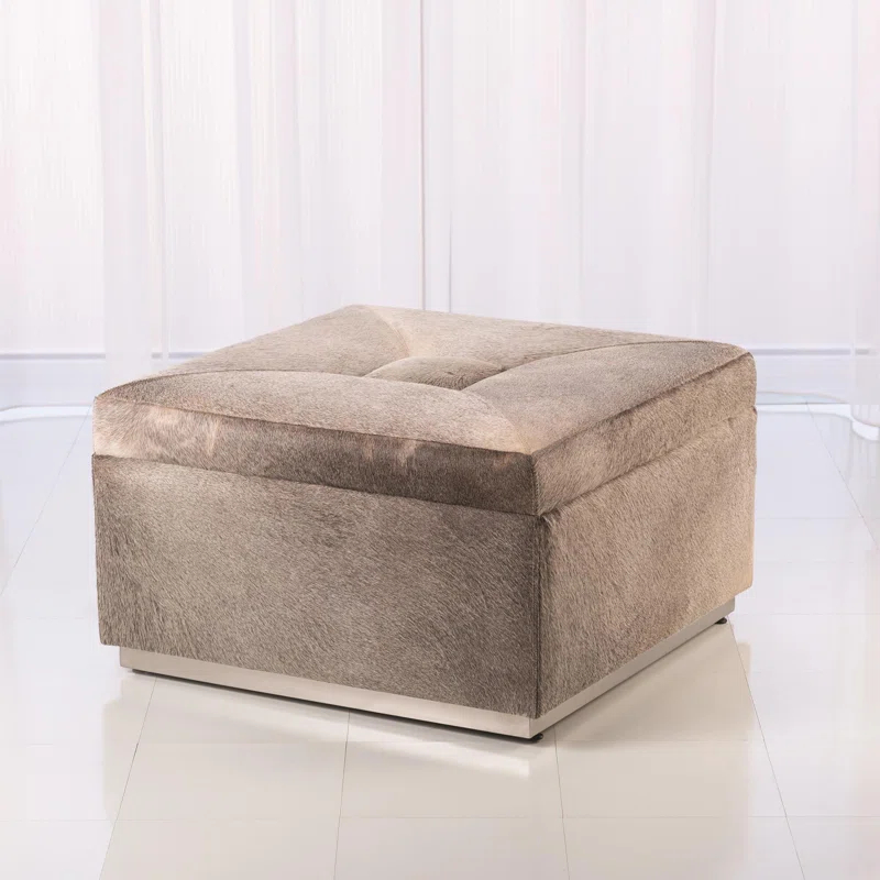 Metro Square Storage Ottoman-Grey Hair-on-Hide