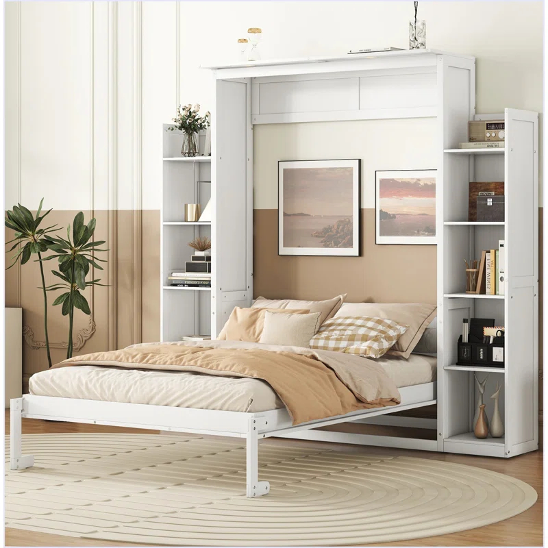 yuanhuan Full Size Murphy Bed Wall Bed With Shelves And LED Lights