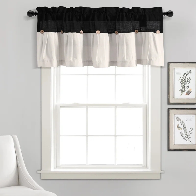 Lush Decor Linen Button Cotton Blend Tailored Window Valance