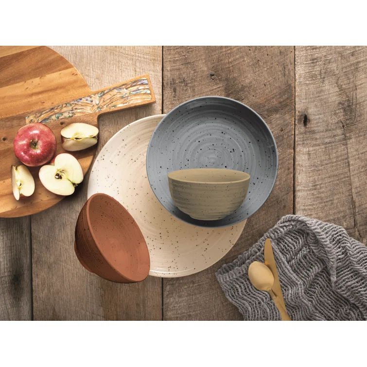 Sango Siterra Painter's Palette 16-Piece Stoneware Dinnerware Set - Service For 4, Plate & Bowl Set