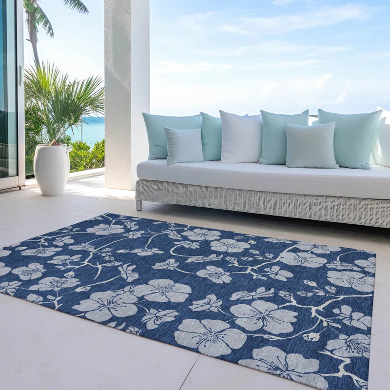 Machine Washable Indoor/Outdoor Chayden ACN1034 Navy 3' x 5' Rug