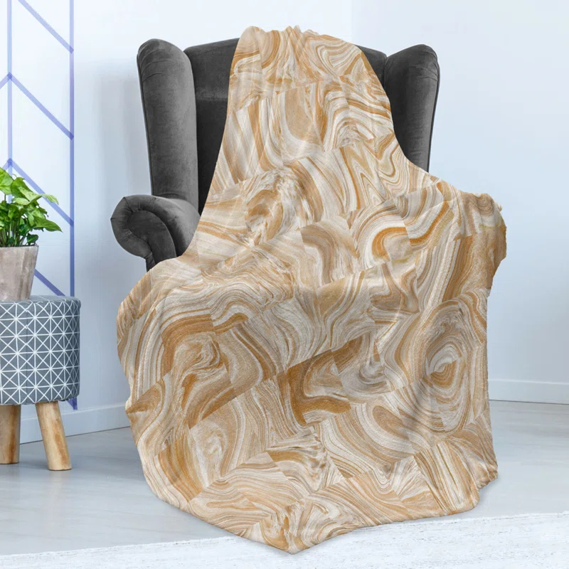 Ambesonne Brown Fleece Throw Blanket Vintage Marble Effect Tan Cream | Wayfair