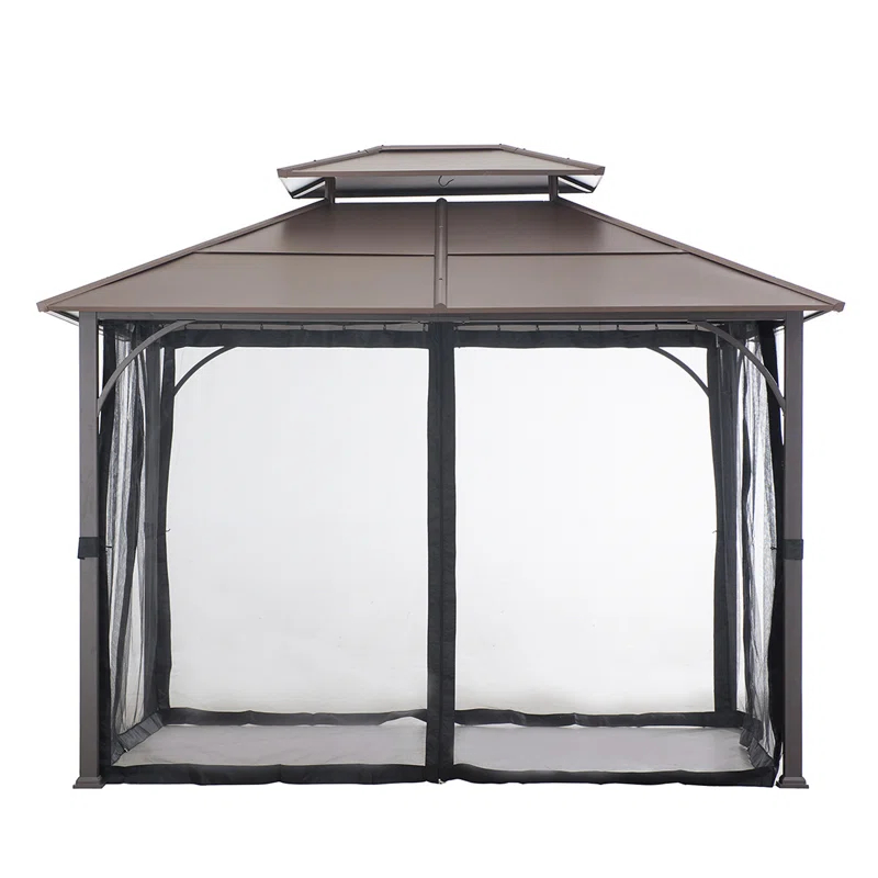 Sunjoy Sunjoy Hardtop Gazebo 10 x 12 ft. Outdoor Gazebo, Heavy Duty Steel Frame Gazebo, Double Roof Metal Gazebo with Ceiling Hook and Removable Netting Sidewalls